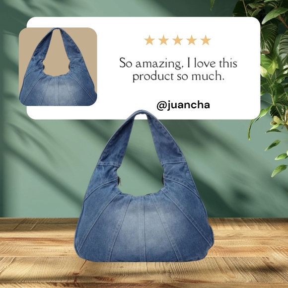 Last One!NEW!  Trendy Half-Moon Denim Bag – Stylish, Spacious & Comfy sz medium - Picture 8 of 10